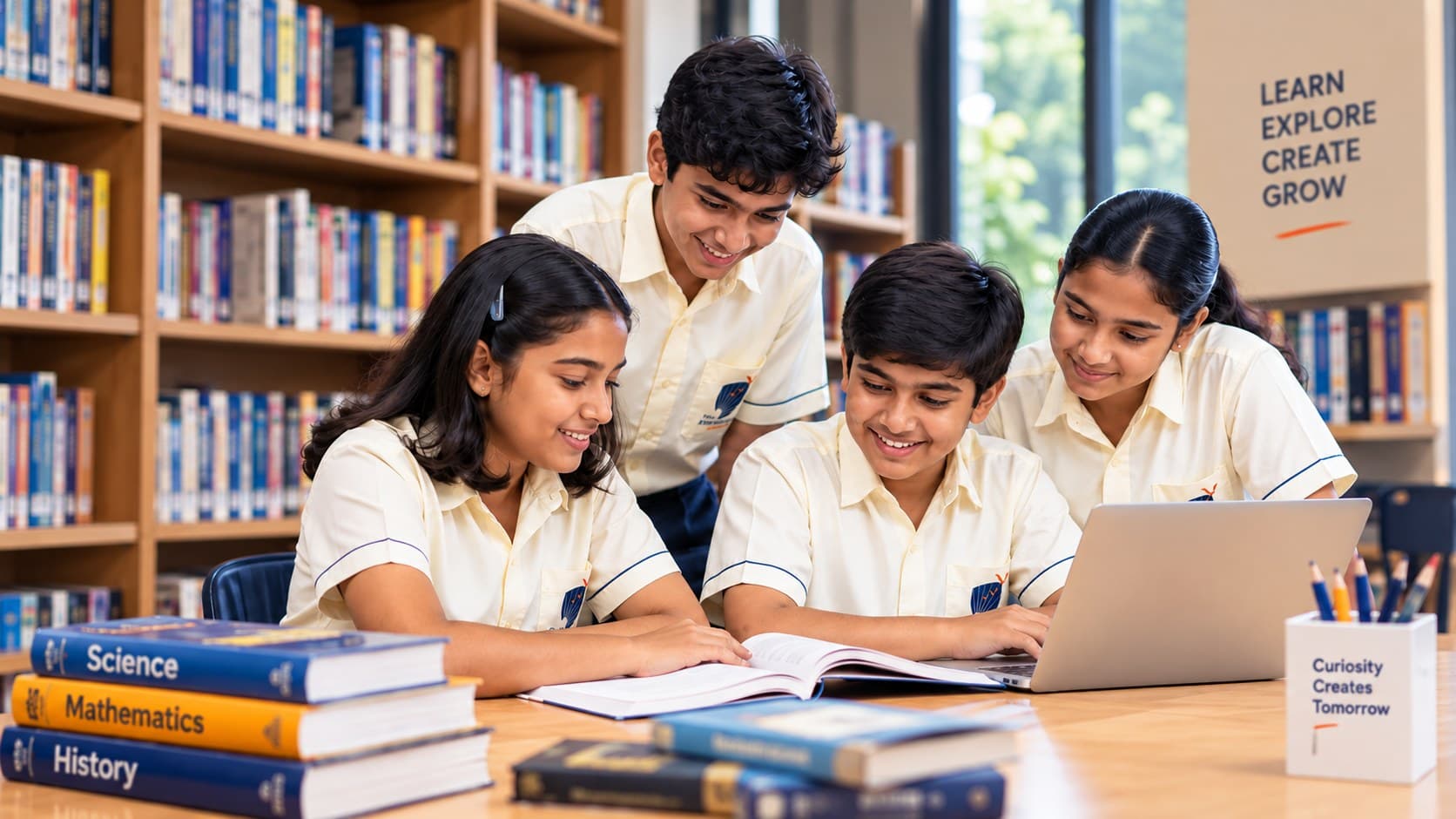 Students studying together in the CNMS library